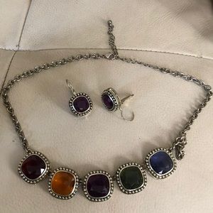 Colorful necklace with matching earrings.